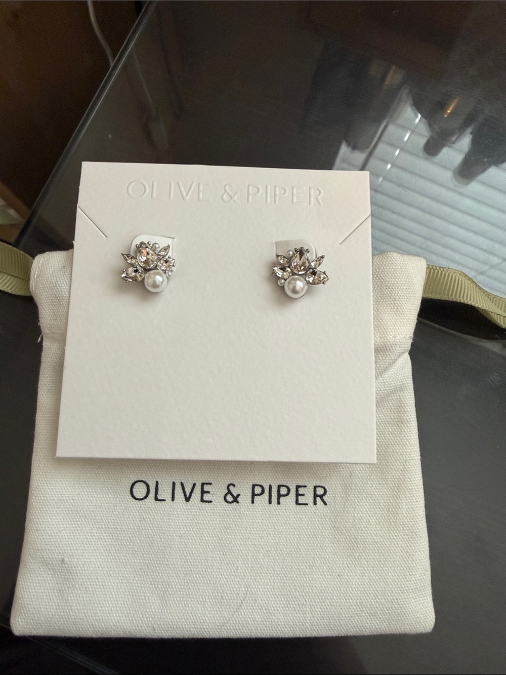 Olive & Piper Silver Pearl Floral Stud Earrings